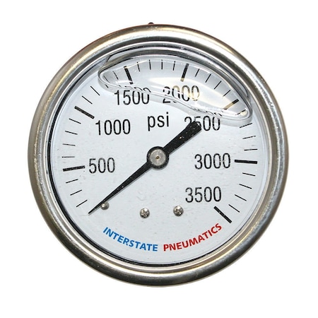 Interstate Pneumatics Oil Filled Pressure Gauge 3500 PSI 2-1/2 Inch Dial 1/4 Inch NPT Rear Mount G7122-3500
